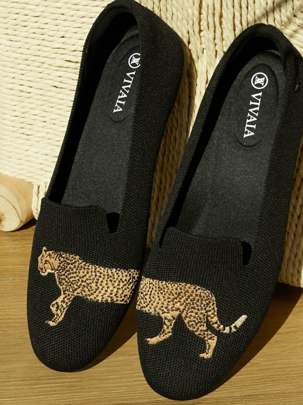 Vivaia Round-Toe Leopard Embroidered Loafers (Audrey) Size 39.5